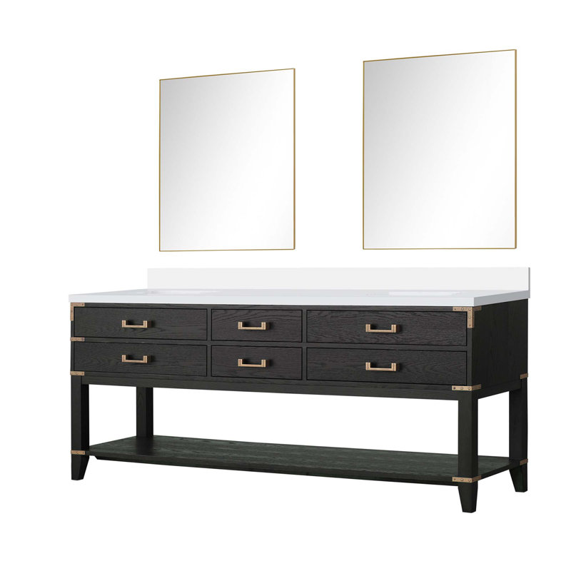 Meuble-lavabo double avec miroirs et tablette ouverte