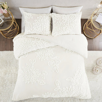 Édredon très grand / très grand, motif floral en chenille, coton, esthétique florale en coton 3 pièces, lavable à la machine, rembourrage, décoration