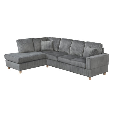 2Pc Velvet Corduroy Reversible Sectional With Drop Down Table With Cupholders