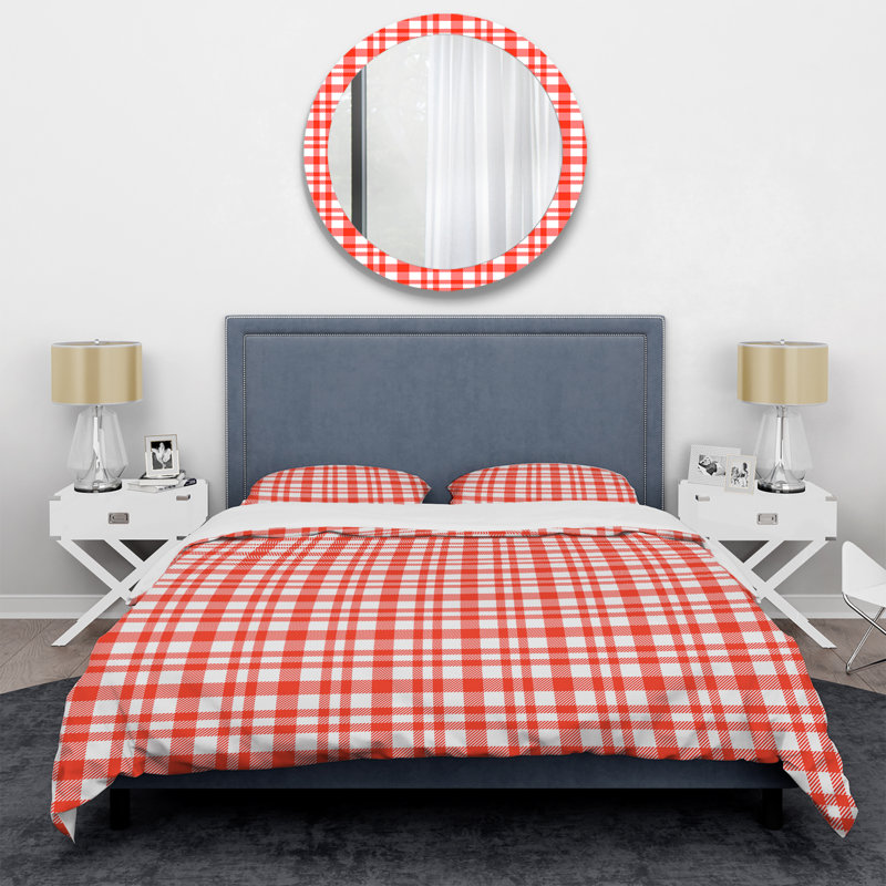 Tartan à carreaux roses - Ensemble de housse de couette abstrait - Microfibre de polyester