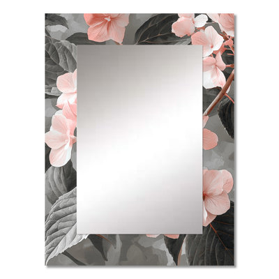 Soft Pink Hydrangea In Greyscale III - Hydrangea Mirror, Traditional Decorative Wall Mirror, Printed Metal Art