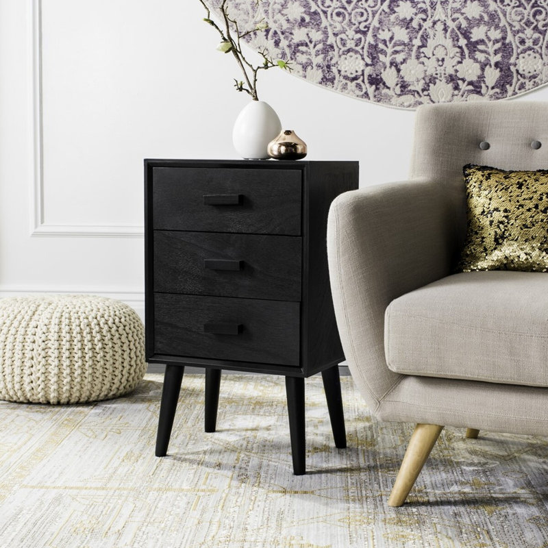 Stylish Coulanges Accent Chest – Classic Design Slate Grey Wood Frame 3 Drawers Storage for Any Room, Black
