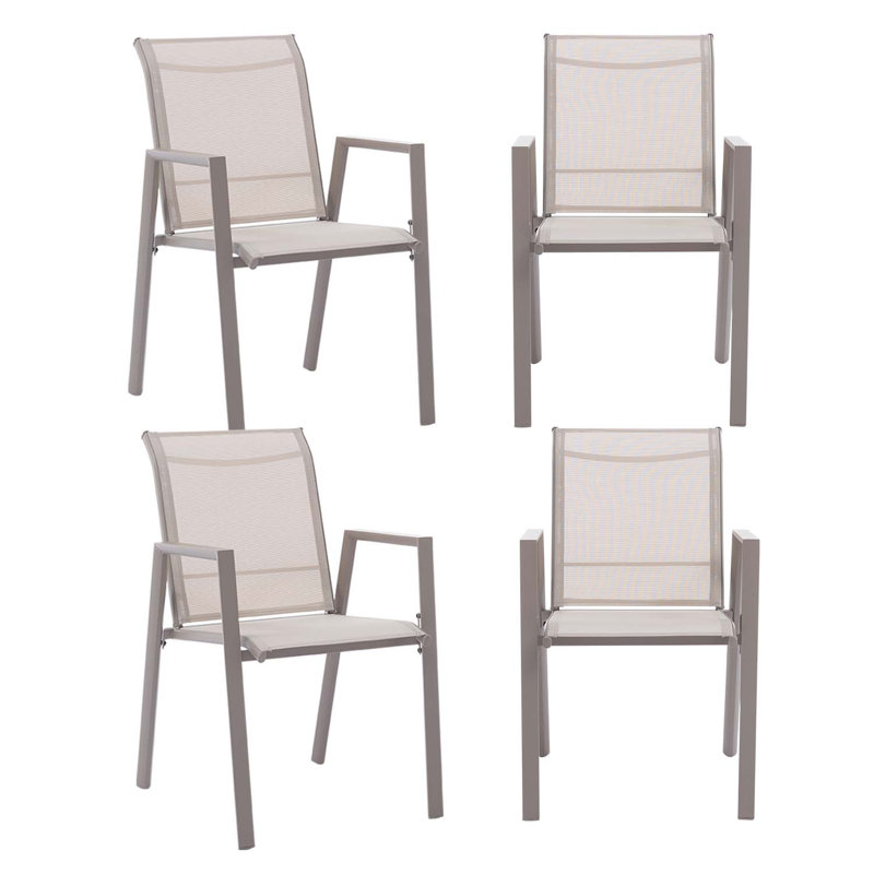 Ensemble de 4 chaises de salle à manger d'extérieur en polyester enduit de PVC avec structure en métal et dossier pour l'extérieur