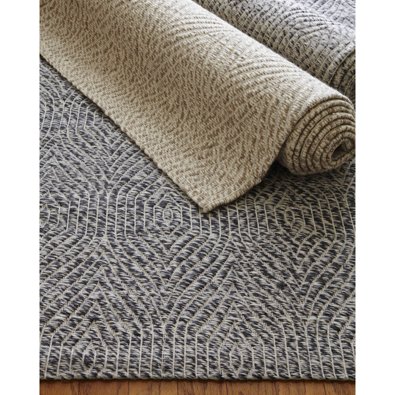 Woven Earth Wool Geometric Area Rug in Silver, Rectangle 10' x 14'