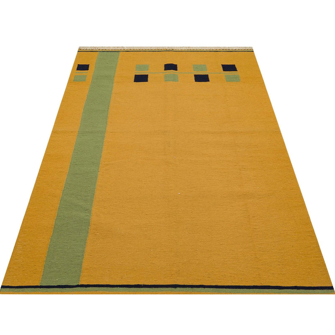 Kilim Yellow Geometric Wool Handmade Area Rug