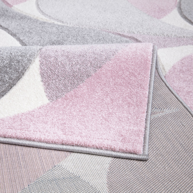 Kenzo Pink Abstract Geometric Modern Rug – Large Living Room Carpet | Bedroom & Hallway Runner | Soft, Stain Resistant, Non-Shedding Floor Mat