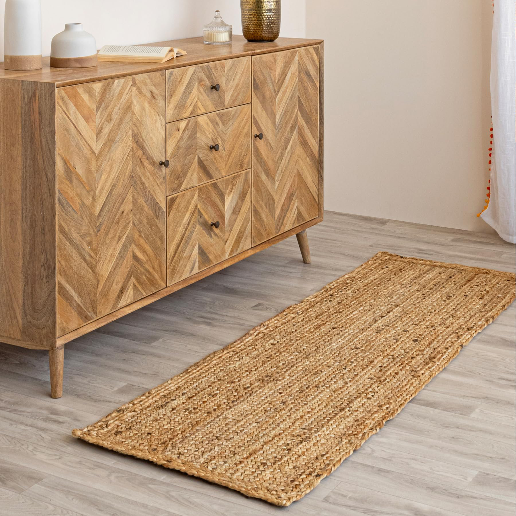 Gracie Oaks Handcrafted Woven Jute Runner Rug - Rustic Vintage Braided ...