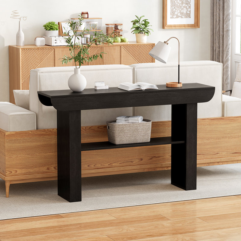 55" Farmhouse Console Table,Wooden Narrow Long Entryway Foyer Table, Black