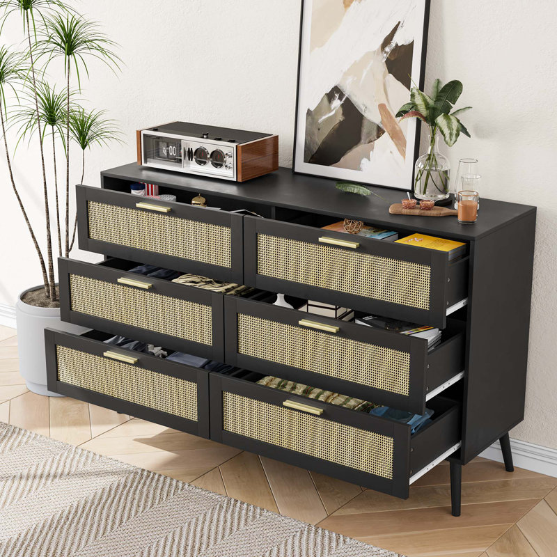 Commode 6 tiroirs Charise, Noir