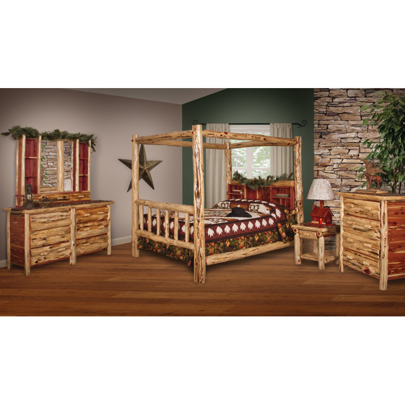 Ensemble de chambre à coucher 6 pièces avec auvent en bois massif Fordbridge, Très grand