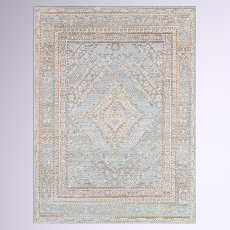 Tapis bleu à motif géométrique Allerone, Rectangle 2 pi x 3 pi