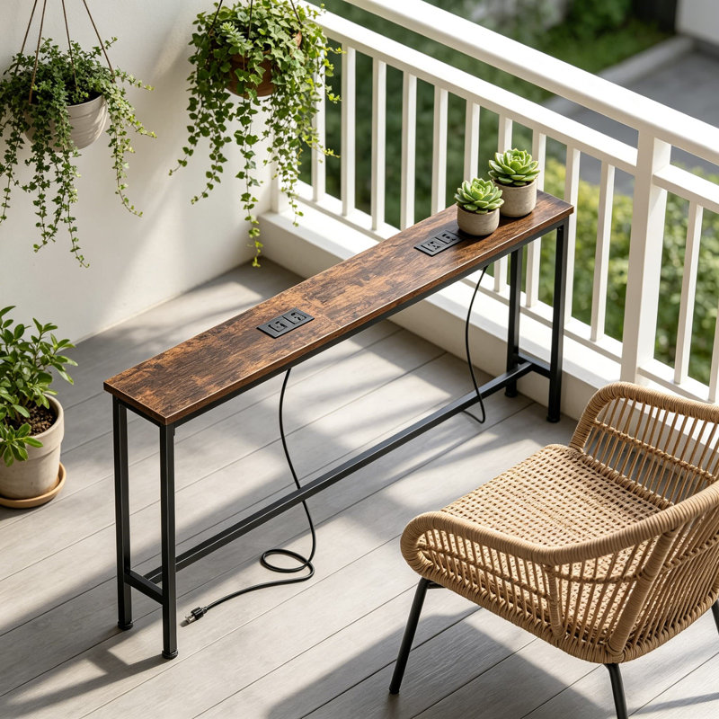 Sofa Table With Power Outlets And USB-C Ports, Narrow Console Table With Storage For Behind Couch, Entryway, And Small Spaces, Rustic Brown
