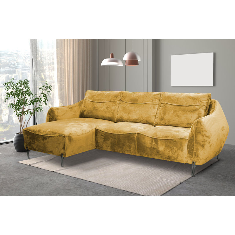 Adly 3 Seater Fabric Sofa & Chaise, Right Hand Facing, Gold