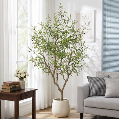 Olive artificielle de 6 pi en pot noir, olivier artificiel réaliste pour la maison et le bureau