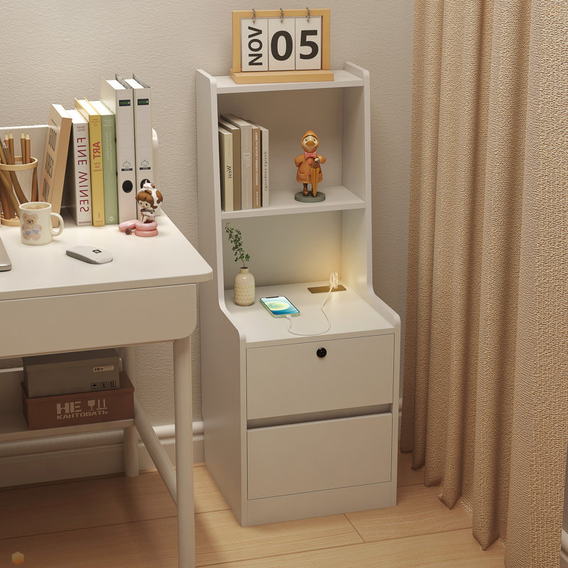 Table de chevet avec station de charge, table de chevet intelligente avec veilleuse, table de chevet moderne avec bibliothèque, tables de chevet avec armoire de rangement pour la chambre à coucher