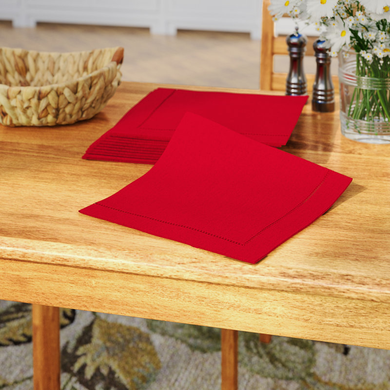 Rowles Hemstitched Border Dinner Napkin, Red, 18" L x 18" W