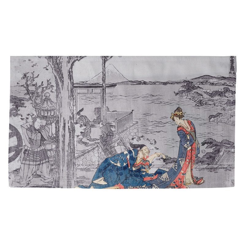 Tapis d'intérieur japonais Courtesan, Rectangulaire 2 pi 1,5 po x 3 pi 4 po, Bleu