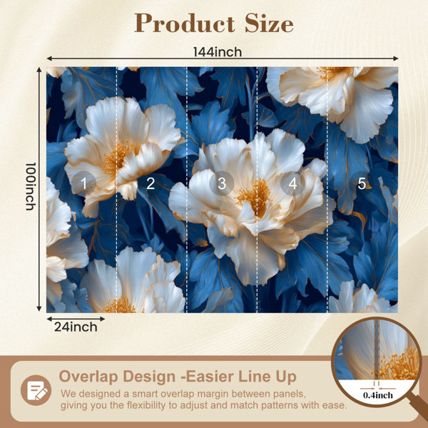 Red Barrel Studio Floral Peel and Stick Wallpaper Luxurious Gold Peony ...