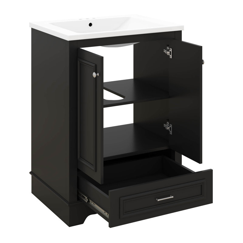 Meuble-lavabo 24 po avec lavabo, meuble-lavabo en bois avec tablette réglable et 1 tiroir inférieur, Noir