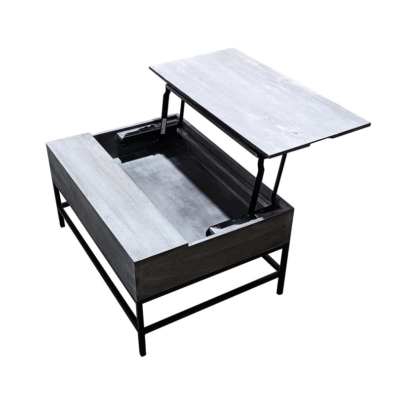 Table basse à plateau relevable avec construction et attrait rustique en bois gris - ajoute une touche d'élégance à votre intérieur