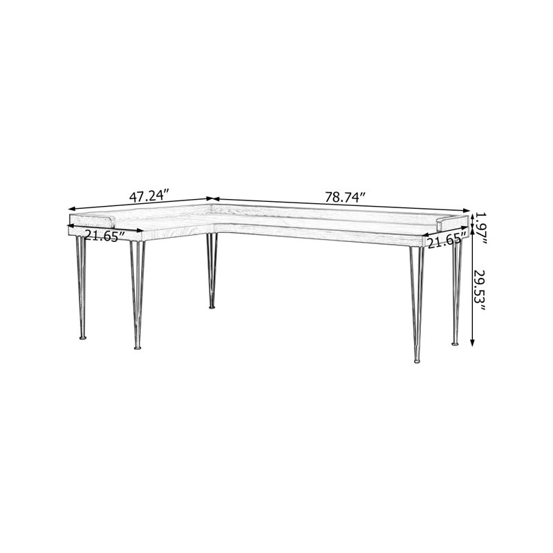 62.99"Walnut L-Shaped Solid Wood desk, H 29,53 po x l 78,74 po x P 47,24 po, Retour à gauche
