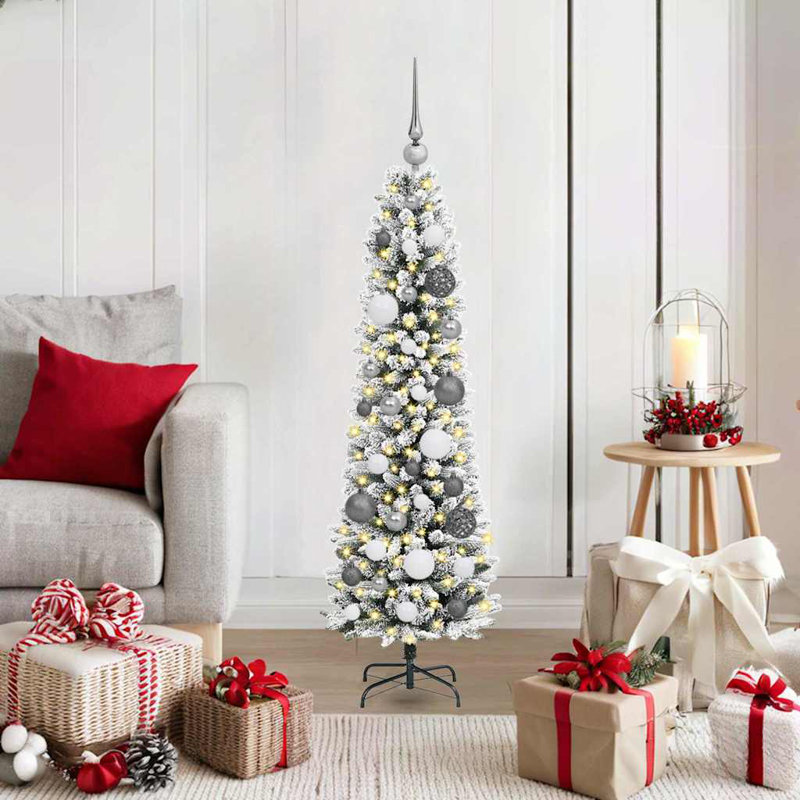 vidaXL Artificial Christmas Tree with 300 LEDs with Stand, White/Grey, 3.94 ft