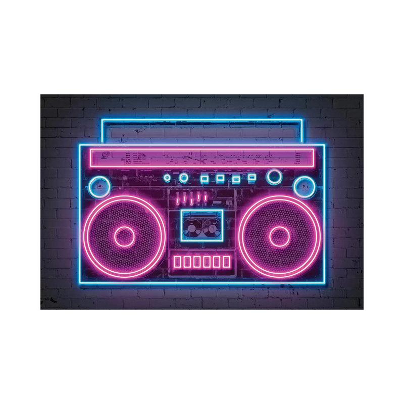 Boombox Neon by Octavian Mielu - Wrapped Canvas Print, 20.32 cm H x 30.48 cm W x 1.91 cm D