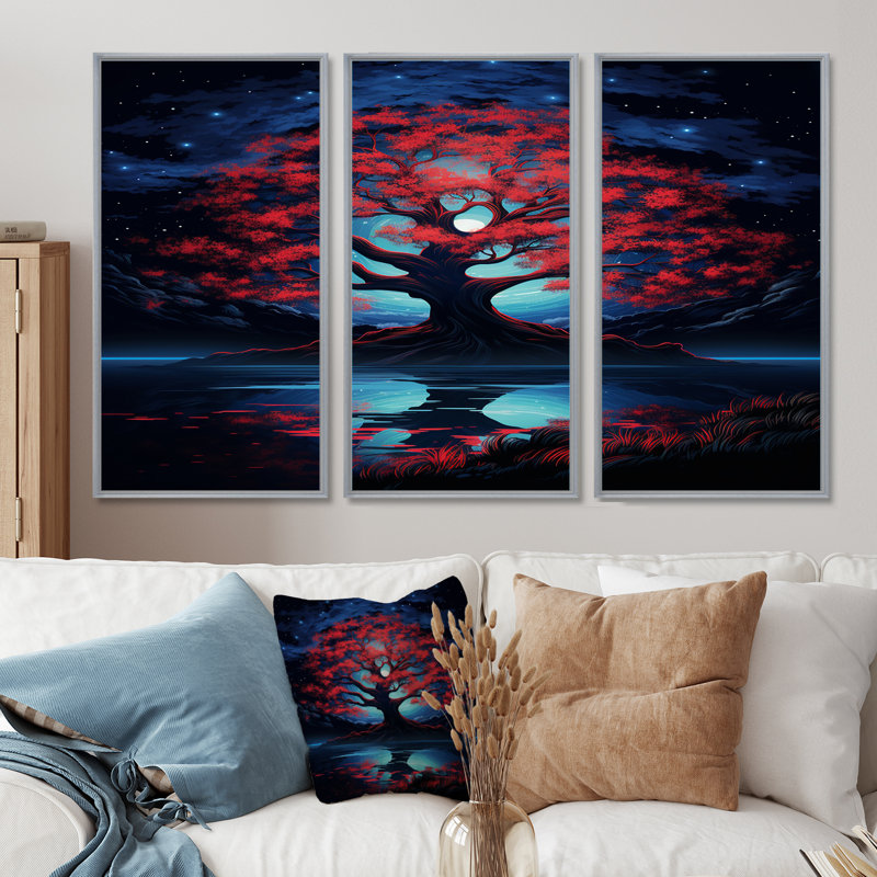 Titouan - Ensemble de décoration murale arbre chêne, H 40 po x l 60 po x P 1 po, Encadrement argenté