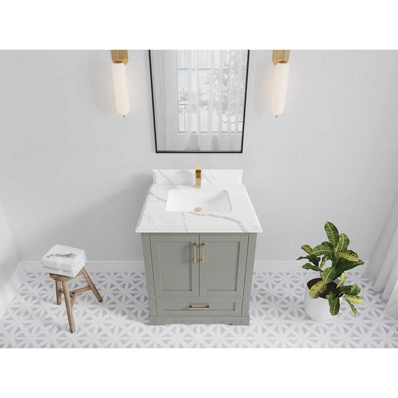 Boston 30 In. W X 22 In. D Single Sink Bathroom Vanity In Evergreen With Cove Edge White Quartz, Calacatta Laza