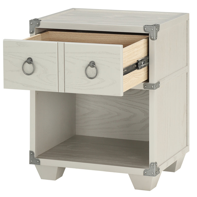 Compact Grey Nightstand With Port And Shelf For Bedroom Use Shelf, Drawer Charging Convenience