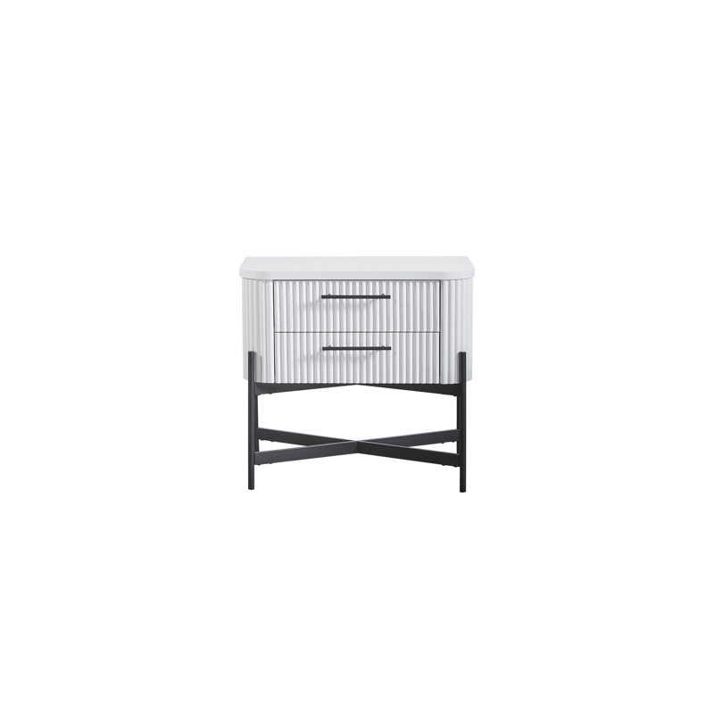 Table de chevet 2 tiroirs - blanc, compatible avec le type C, bois massif +, accent en métal, plateau en feutre activé, base et tiroirs