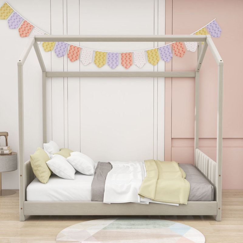 Lit en bois Molucca, Double, Beige
