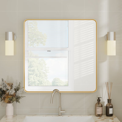 Aluminum Framed Rounded Rectangle Mirror, Wall Mounted Bathroom Vanity Mirror, Modern Horizontal/Vertical Entryway Wall Mirror