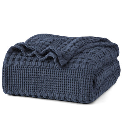 PHF 100% Cotton Waffle Weave Blanket for Bed, Soft Lightweight & Breathable for Spring and Summer, All-Season Comfort, Luxury Aesthetic Blanket for Home Decor