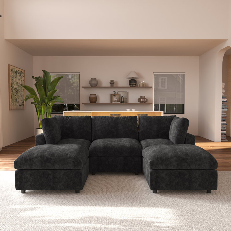 Kessi 5-piece Slipcovered Sectional, Black