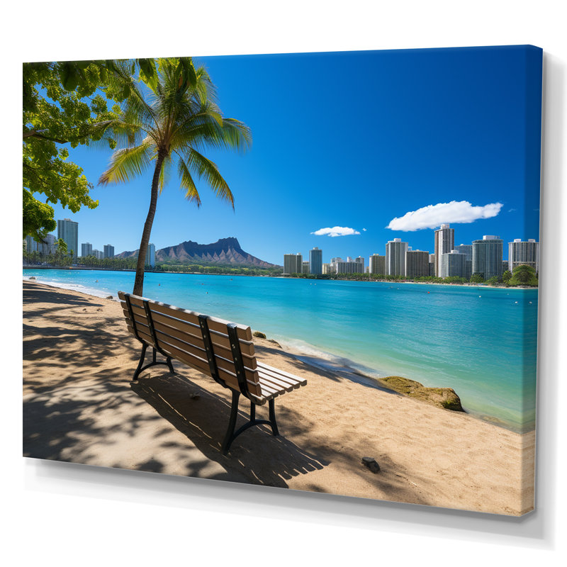 Paysage de plage hawaïenne, H 30 po x l 40 po x P 1,5 po, Toile tendue