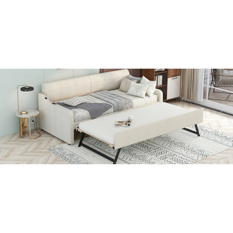 Lit de jour simple avec couchette et Interface - Teinte beige pliable