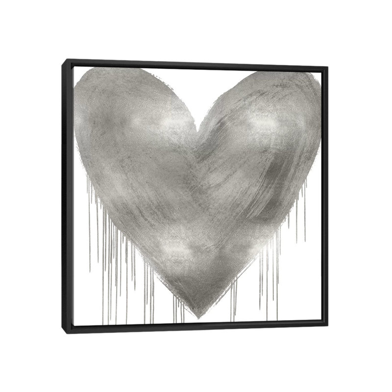 «Big Hearted Silver» par Lindsay Rodgers - impression d'art graphique, H 18 po x l 18 po x 1,5 po, Toile avec cadre noir