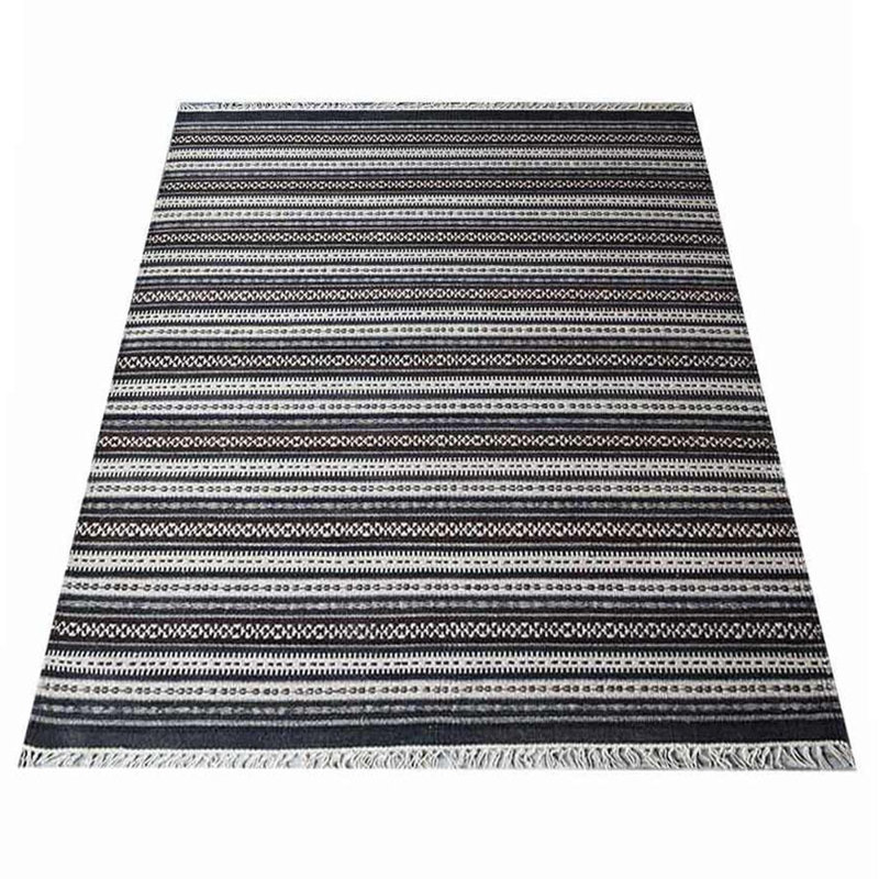 Cleland Hand Woven Flat Weave Kilim Wool Eco-Friendly Area Rugs  -  Rectangle, Charcoal White Color, Contemporary Modern Design, Low Pile  Handmade Area Rugs for Living Room, Bed Room