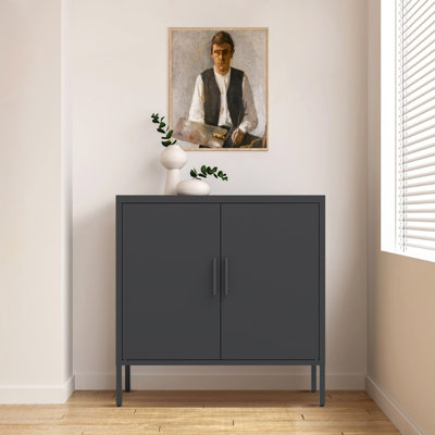 Metal Storage Cabinet with 2 Doors and 2 Adjustable Shelves, Steel Garage Storage Cabinet by Latitude Run