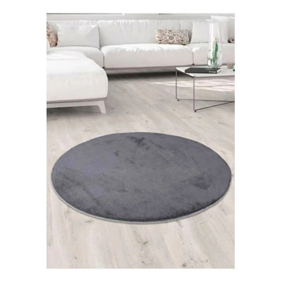Dark Grey Round Carpet, 39.4 Inches Diameter | 100% Polyester, 0.8 Inch Pile Height | Non-Slip Plush Underside, Antibacterial & Anti-Allergenic | Machine Washable at 86°F | Perfect for Living Room, Bedroom & Play Areas