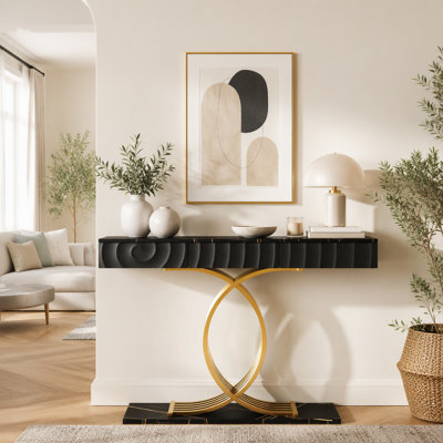 Table d'entrée 47,3 po avec 3 tiroirs, console avec cadre en métal, console moderne pour salon, vestibule, couloir