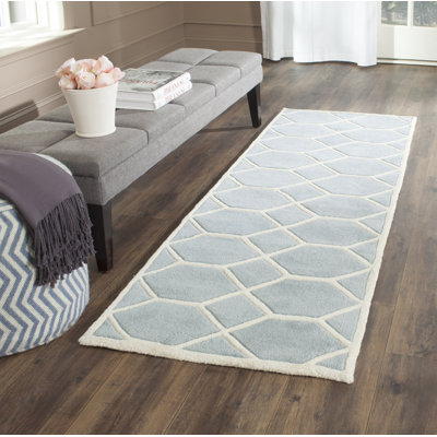 Tapis bleu / ivoire en laine touffeté à la main Deedie