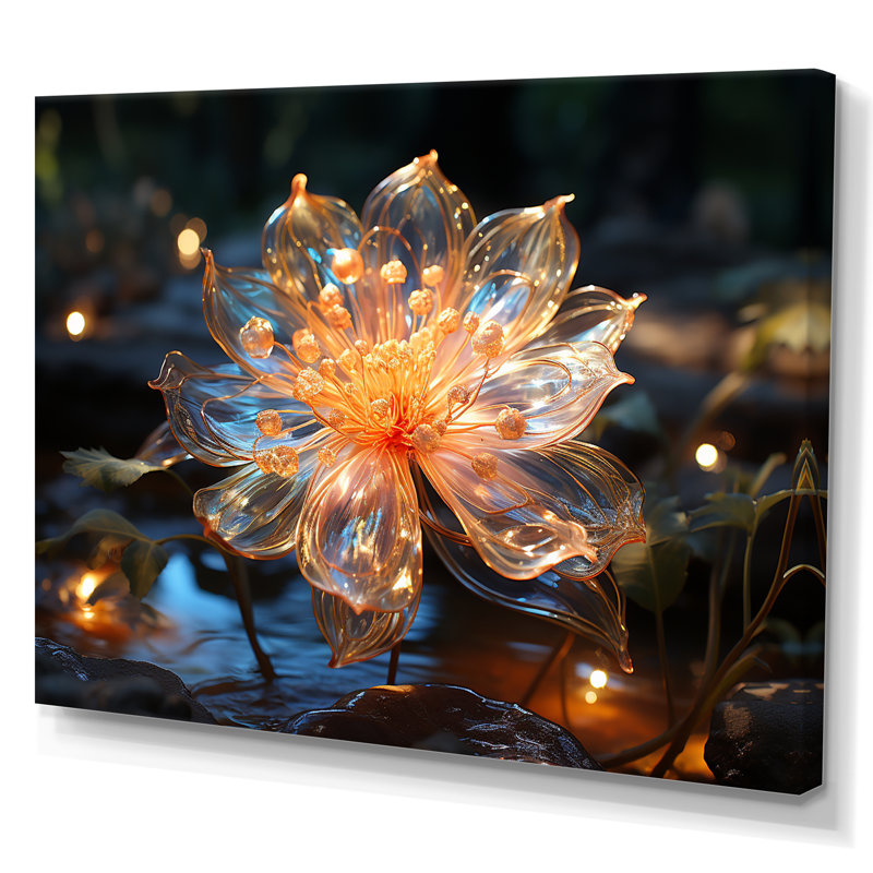 Fleurs de cristal pêche - impression, Toile tendue, H 24 po x l 32 po x P 1 po