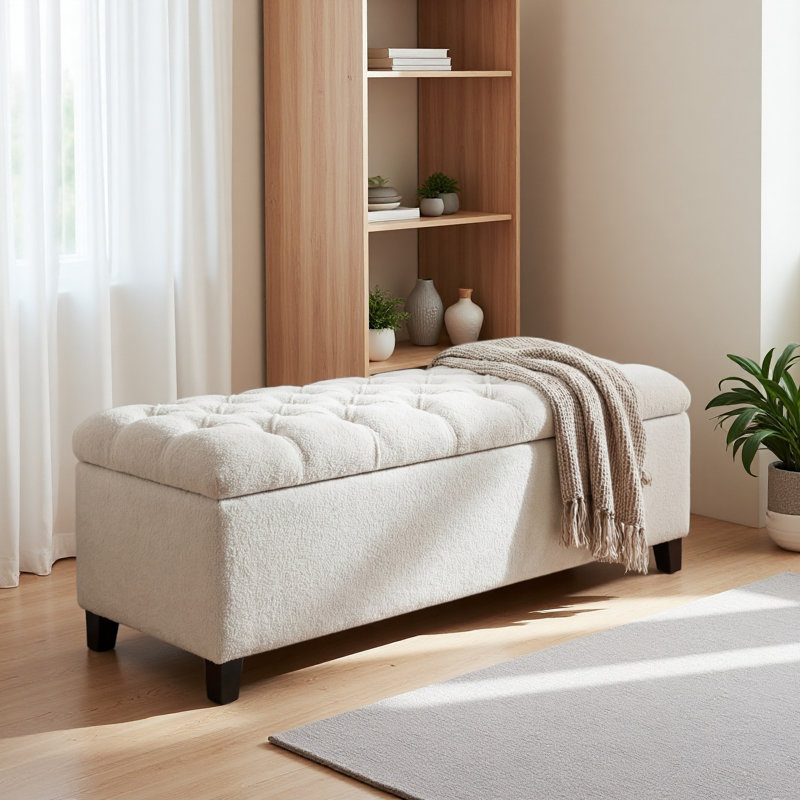 Banc repose-pieds avec rangement, pieds en bois d'hévéa