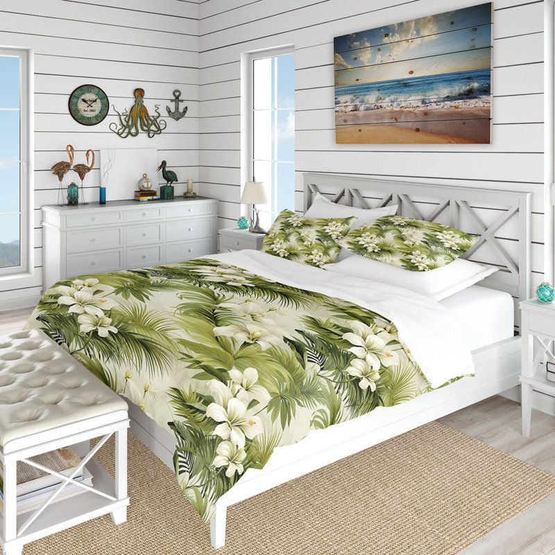 Tranquil Oasis Tropical Pattern Duvet Cover, Twin Duvet Cover + 1 Standard Sham