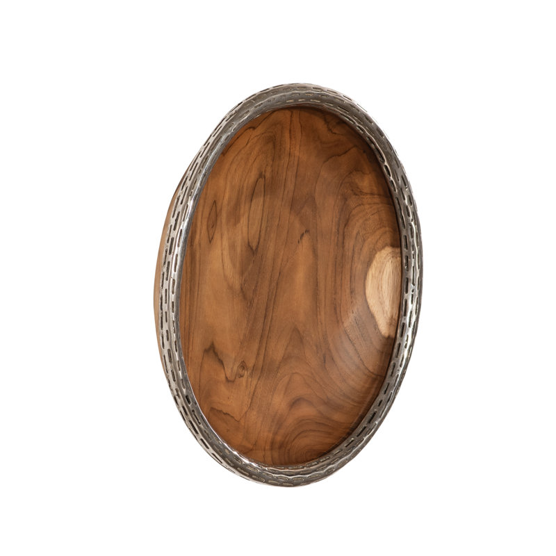 Teak Wood Bowl Wall Art, Metallurgy Edge, 12" H x 12" W x 2" D