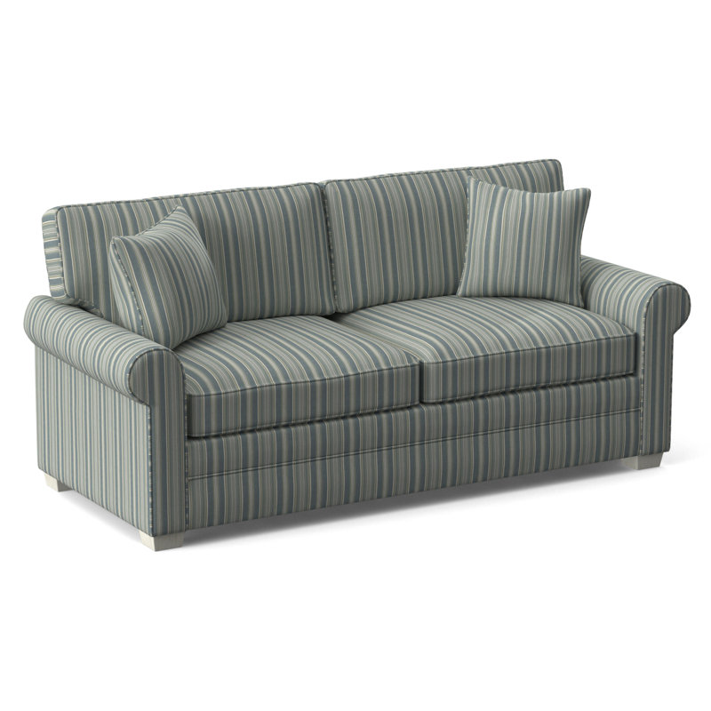 Bedford Sofa, Green and Blue Stripe; 0252-54, Frost White Finish