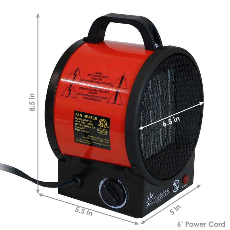 Portable Red Ceramic Electric Space Heater with Auto Shut-Off