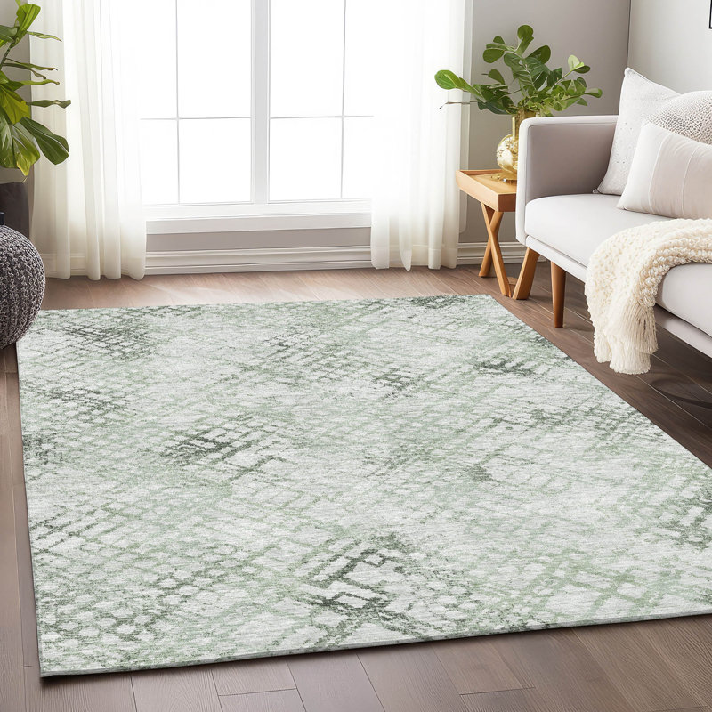 Tapis vert Prisco lavable à la machine de qualité supérieure, Rectangle 2 pi 6 po x 3 pi 10 po